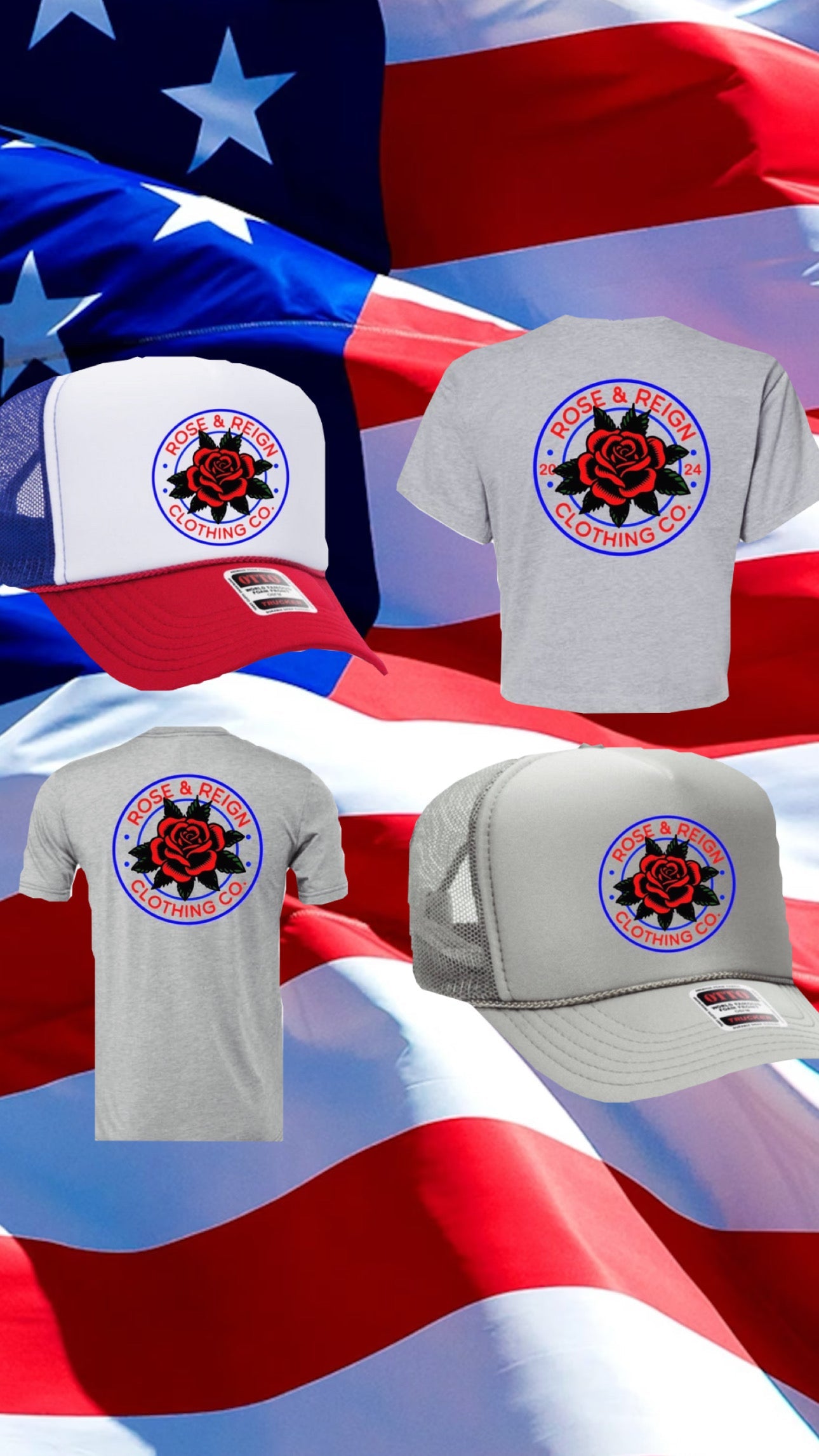American Rose Tee, Crop & Trucker