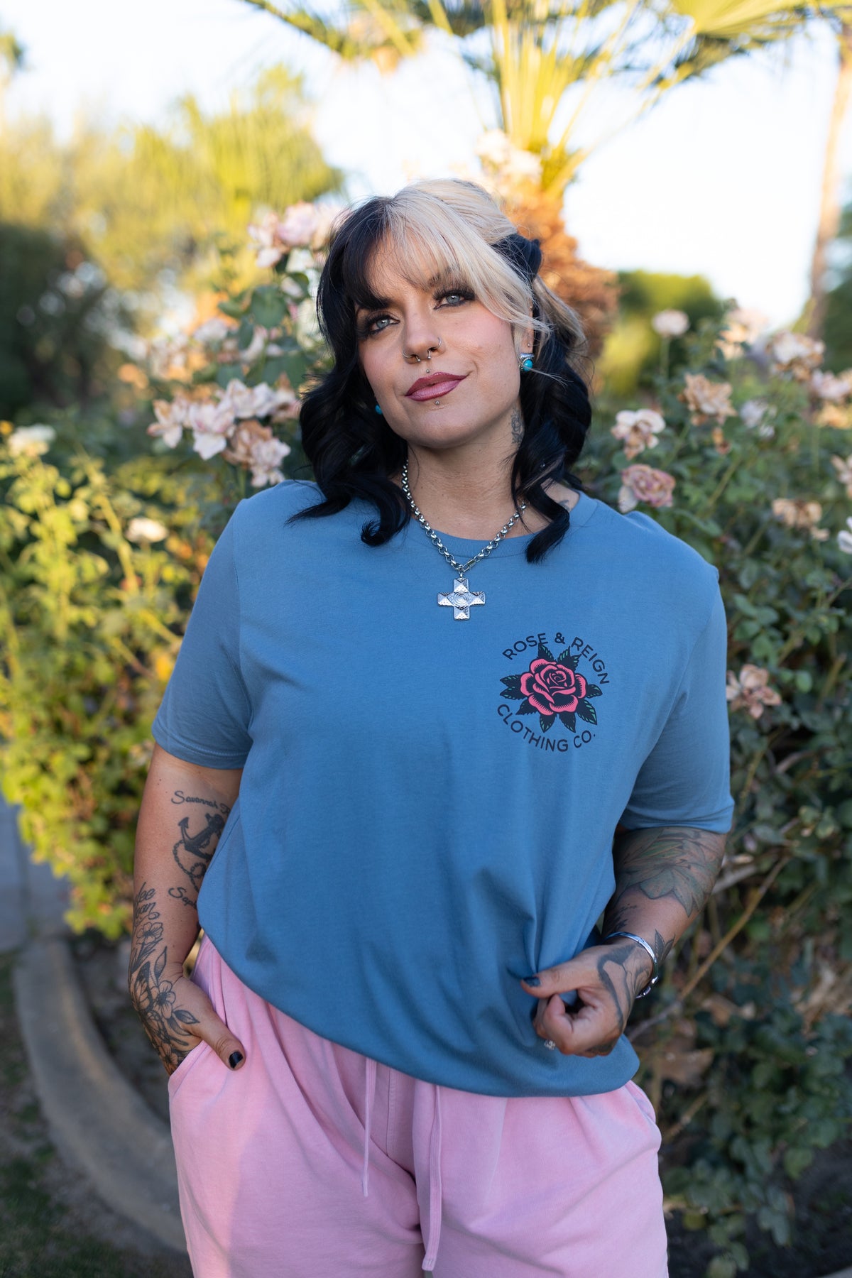 Rose Design in Blue Steel
